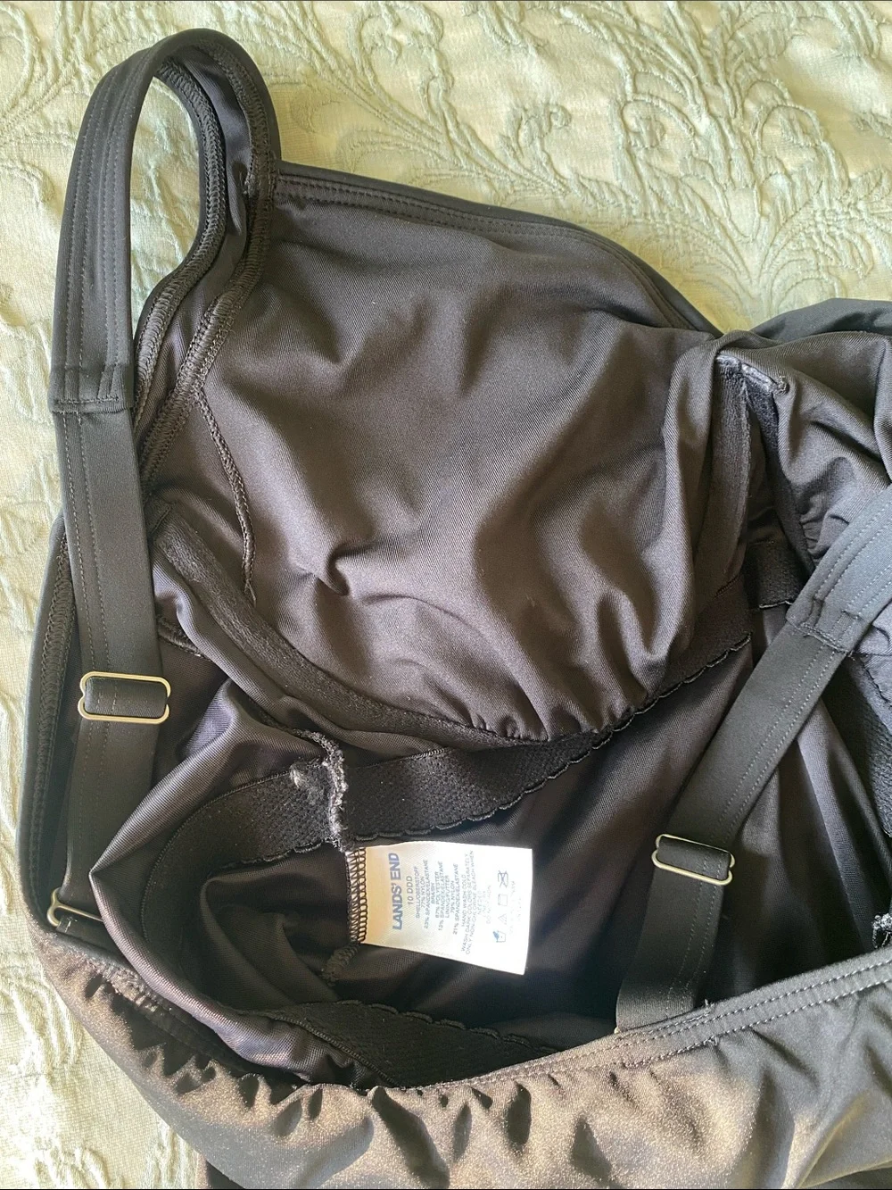 Lands End Black Tankini Swim Top - DDD with Underwire